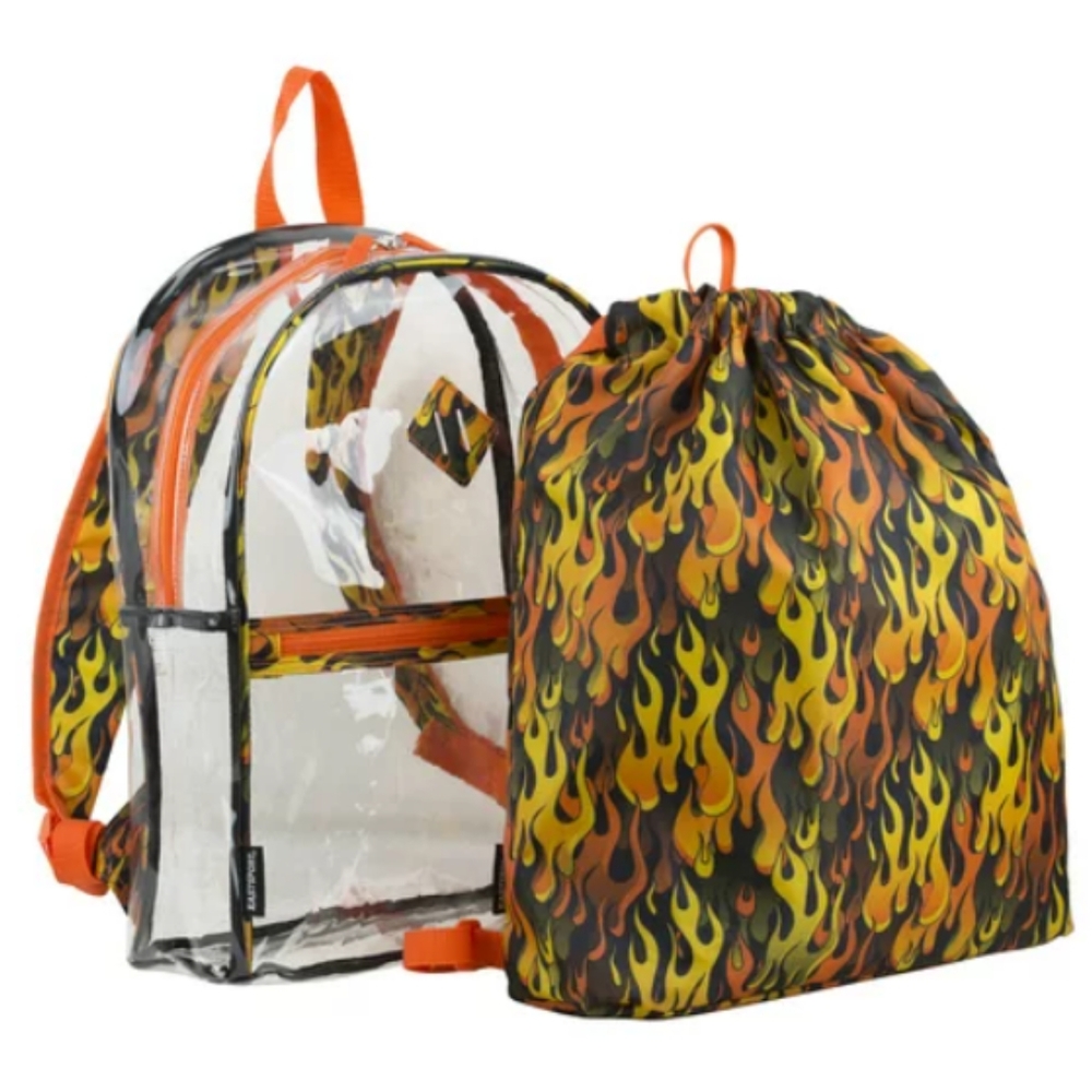Eastsport Multi-Purpose Clear Backpack with Bonus Flame Sling Sackpack